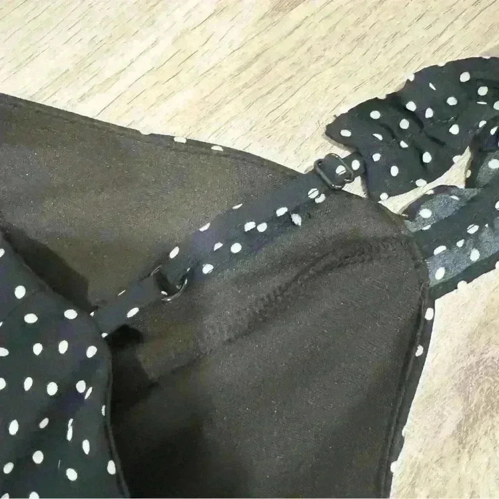 Trixxi Juniors Black White Polka Dot Sleeveless Midi Dress Ruffle Strap Size XL - Picture 5 of 9